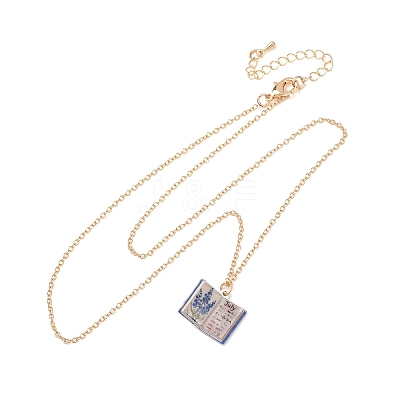 Brass Enamel Book Pendant Necklaces for Women KK-CBAF5B9-01G-07-1