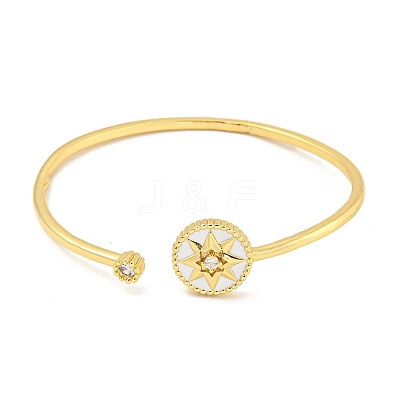 Rack Plating Brass Pave Clear Cubic Zirconia Sun Open Cuff Bangles BJEW-B110-03G-01-1
