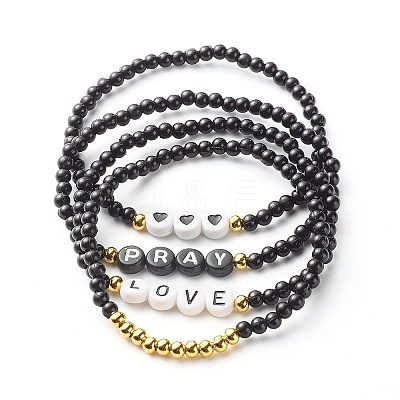 Pray & Love Acrylic Beads Stretch Bracelet Set for Gift BJEW-JB06679-1