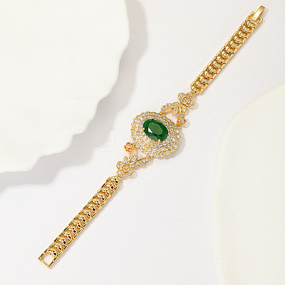 Real 18K Gold Plated Brass Rhinestone Link Bracelets TO0430-1-1