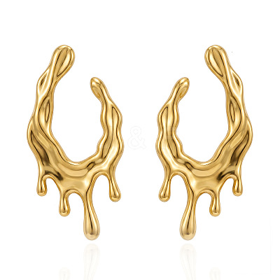304 Stainless Steel Abstract Melting Liquid Drop Shape Stud Earrings for Women WG8D0B8-01-1