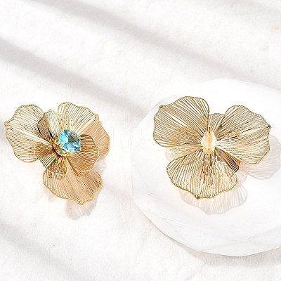 Flower Brass Micro Pave Cubic Zirconia Stud Earrings EJEW-F391-07G-02-1