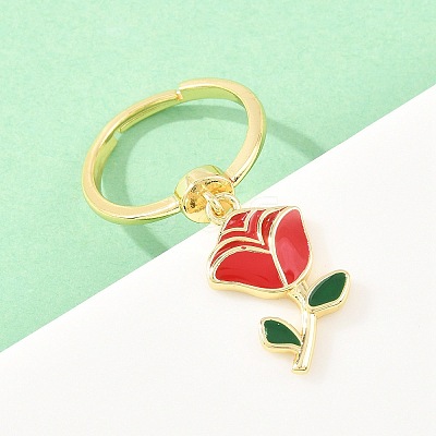 Adjustable Brass Enamel Pendant Finger Rings for Women RJEW-A090-03G-1