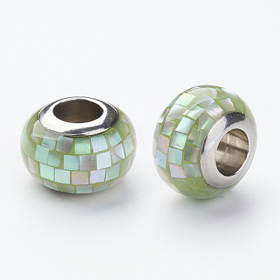 304 Stainless Steel Resin European Beads RPDL-P002-A06-1
