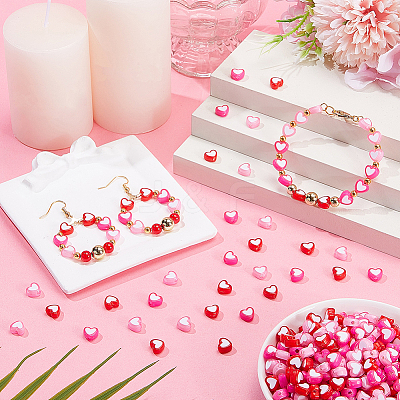 750Pcs 3 Colors Heart Acrylic Beads TACR-SP0001-40-1