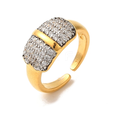 Brass Micro Pave Cubic Zirconia Cuff Rings for Women RJEW-G325-11E-GP-1