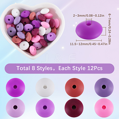 96Pcs 12 Colors Food Grade Eco-Friendly Silicone Abacus Beads SIL-SC0001-87A-1