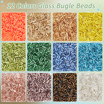 5400pcs 12 Colors Plated Glass Bugle Beads SEED-PH0002-32-1