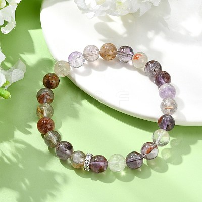 Natural Rutilated Quartz Beads Stretch Bracelets for Women Men BJEW-JB14038-1
