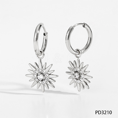 316 Surgical Stainless Steel Pave Clear Cubic Zirconia Pendant Hoop Dangle Earrings for Women WG38549-02-1