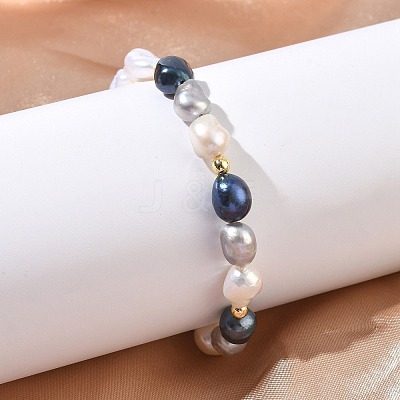 Natural Cultured Freshwater Pearl & Baroque Pearl Keshi Pearl & Shell Pearl Beads Stretch Bracelets for Women BJEW-JB13715-1