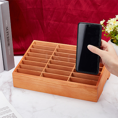 24-Grid Wooden Cell Phone Storage Box AJEW-WH0258-969B-1