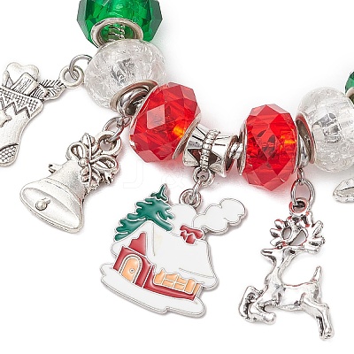 Christmas Theme Glass & Alloy European Beads Bracelets for Women BJEW-JB11198-04-1
