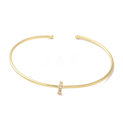 Rack Plating Brass Micro Pave Clear Cubic Zirconia Letter Open Cuff Bangles BJEW-A018-01G-I-1