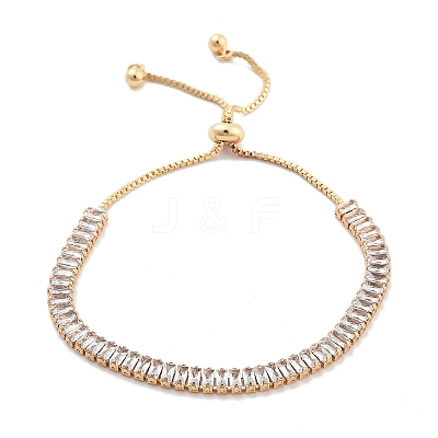 Brass Pave Clear Cubic Zirconia Rectangle Box Chain Slider Bracelets BJEW-YWC0002-05A-G-1