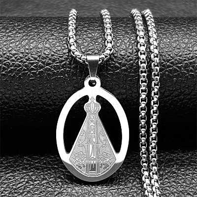 201 Stainless Steel Nossa Senhora Aparecida Virgin Mary Pendant Necklaces for Women NJEW-K283-01P-1