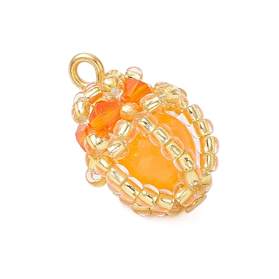 Luminous Handmade Glass Seed Beaded Teardrop Pendants PALLOY-MZ00962-04-1