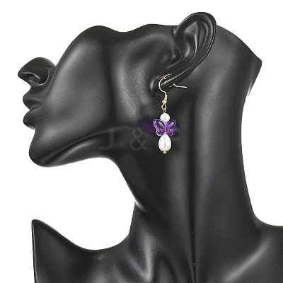 Glass & Shell Pearl & 304 Stainless Steel Dangle Earrings EJEW-JE07363-1