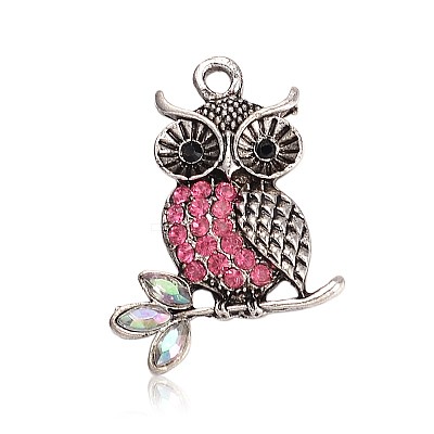 Antique Silver Tone Alloy Rhinestone Bird Pendants RB-J246-07AS-1