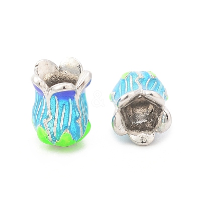 5-Petal Rack Plating Brass Enamel Bead Cap KK-P024-13P-1