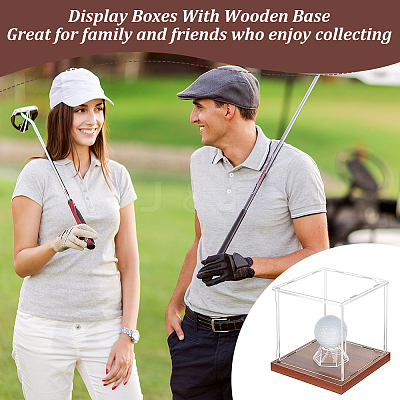 1 Set Square Acrylic Dust-Proof Display Boxes with Wooden Base AJEW-OC0013-56C-1