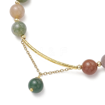 3Pcs Natural Indian Agate & Citrine & Aquamarine & Rose Quartz & Amethyst Round Beaded Bracelets BJEW-JB11925-1