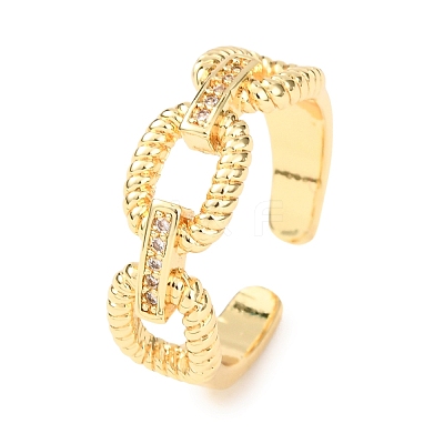 Brass Micro Pave Cubic Zirconia Cuff Open Rings RJEW-F204-01G-1