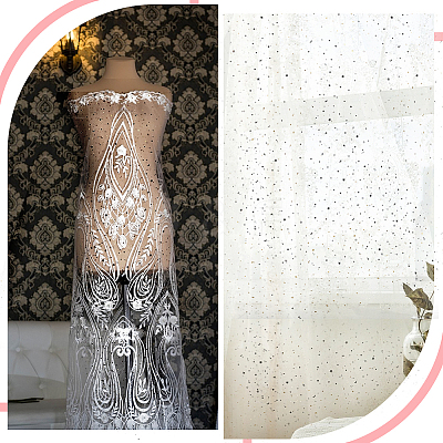 Star Moon Pattern Polyester Mesh Lace Fabric DIY-WH0504-446C-1