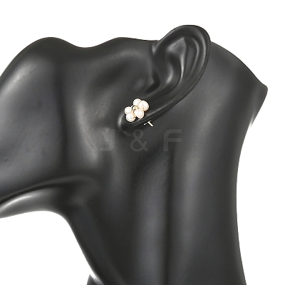 Brass & Natural Cultured Freshwater Pearl Stud Earrings EJEW-JE07492-1