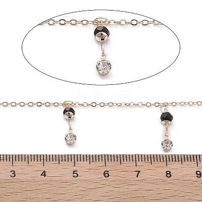 Handmade Brass Glass Beads & Rhinestone Chains CHC-L051-02KCG-1