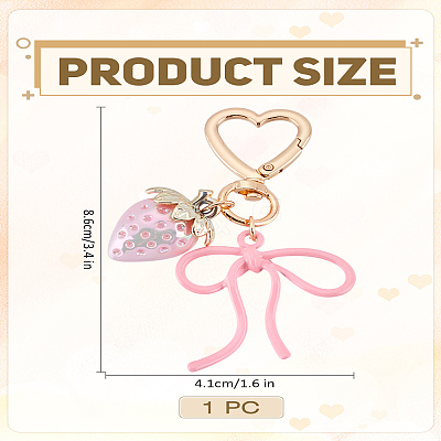 1Pc Bowknot & Strawberry Alloy Enamel with Plastic Pendant Keychain KEYC-LP0001-15-1