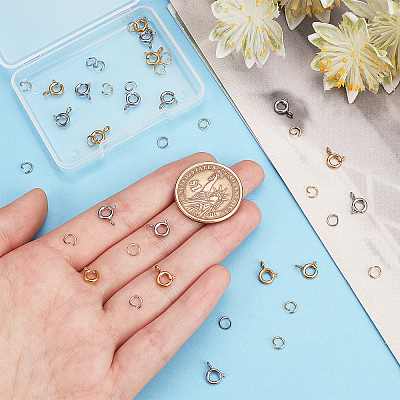 20Pcs 2 Clolors 304 Stainless Steel Smooth Surface Spring Ring Clasps STAS-SC0004-42-1