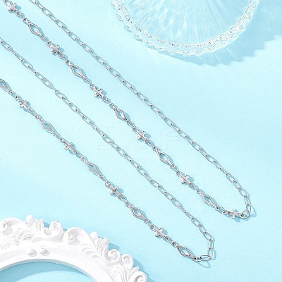 304 Stainless Steel Rhombus Cross Link Chain Necklaces NJEW-JN05939-1