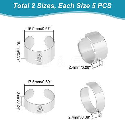 10Pcs 2 Size Stainless Steel Open Cuff Finger Ring Components STAS-UN0038-76-1