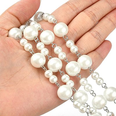 Handmade Round Glass Pearl Beads Chains for Necklaces Bracelets Making X-AJEW-JB00055-01-1
