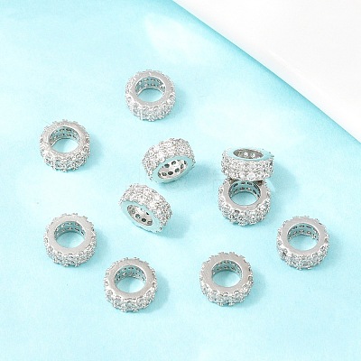 Brass Micro Pave Cubic Zirconia European Beads ZIRC-D026-07P-1