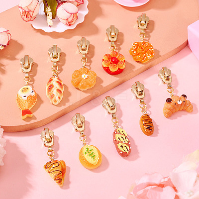 10Pcs 10 Styles Bread Resin Zipper Sliders HJEW-TAC0078-1