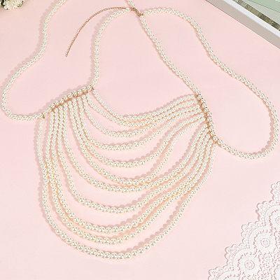 Plastic Imitation Pearl Round Beaded Shoulder Chains AJEW-WH20006-210-1