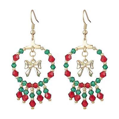 2 Pairs 2 Colors Christmas Themed Handmade Glass Seed Beads Dangle Earrings EJEW-MZ00488-1