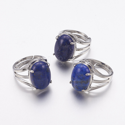 Natural Lapis Lazuli Wide Band Finger Rings X-RJEW-K224-A15-1