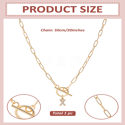 1Pc 304 Stainless Steel Chain & Brass Micro Pave Cubic Zirconia Letter Pendant Necklaces NJEW-LP0001-36X-G-1