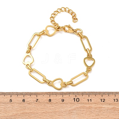 304 Stainless Steel Heart & Paperclip Link Bracelets for Women BJEW-F536-21G-1