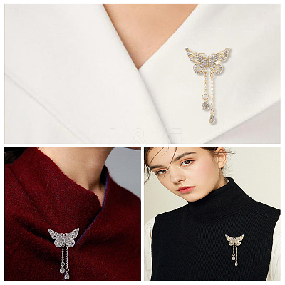 2Pcs 2 Colors Hollow Butterfly Zinc Alloy Crystal Rhinestone Teardrop Tassel Brooches JEWB-LP0001-01-1