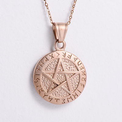 Vintage Punk Stainless Steel Viking Pentagram Pendant Necklaces for Unisex JV0846-1
