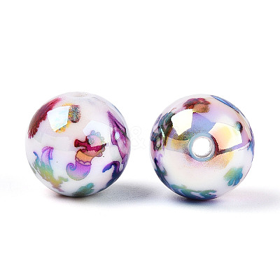 Ocean Theme Printed Opaque Acrylic Beads MACR-T048-07B-1