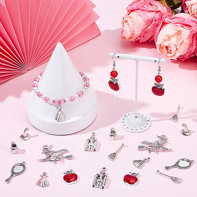 48Pcs 8 Styles Snow White & Witch Theme Tibetan Style Alloy Pendants TIBEP-SC0003-61-1