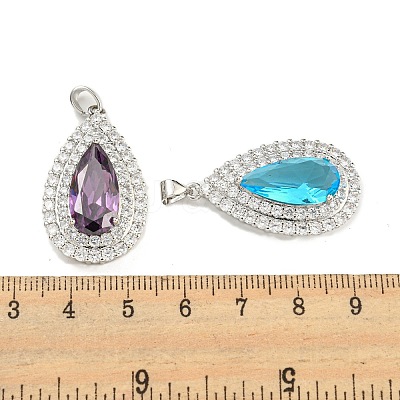 Rack Plating Brass Micro Pave Cubic Zirconia Pendants KK-H469-01P-1