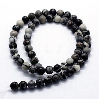 Natural Black Silk Stone/Netstone Beads Strands G-I199-11-4mm-1