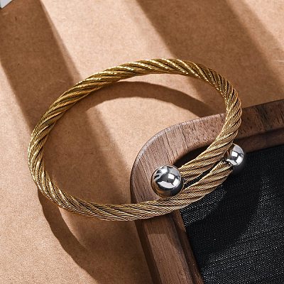 304 Stainless Steel Torque Bangles for Women BJEW-P310-19GP-1