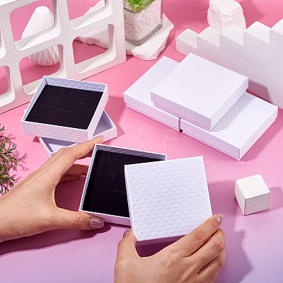 5Pcs Rhombus Textured Cardboard Jewelry Packing Boxes with Sponge Inside CBOX-TA0001-18A-1